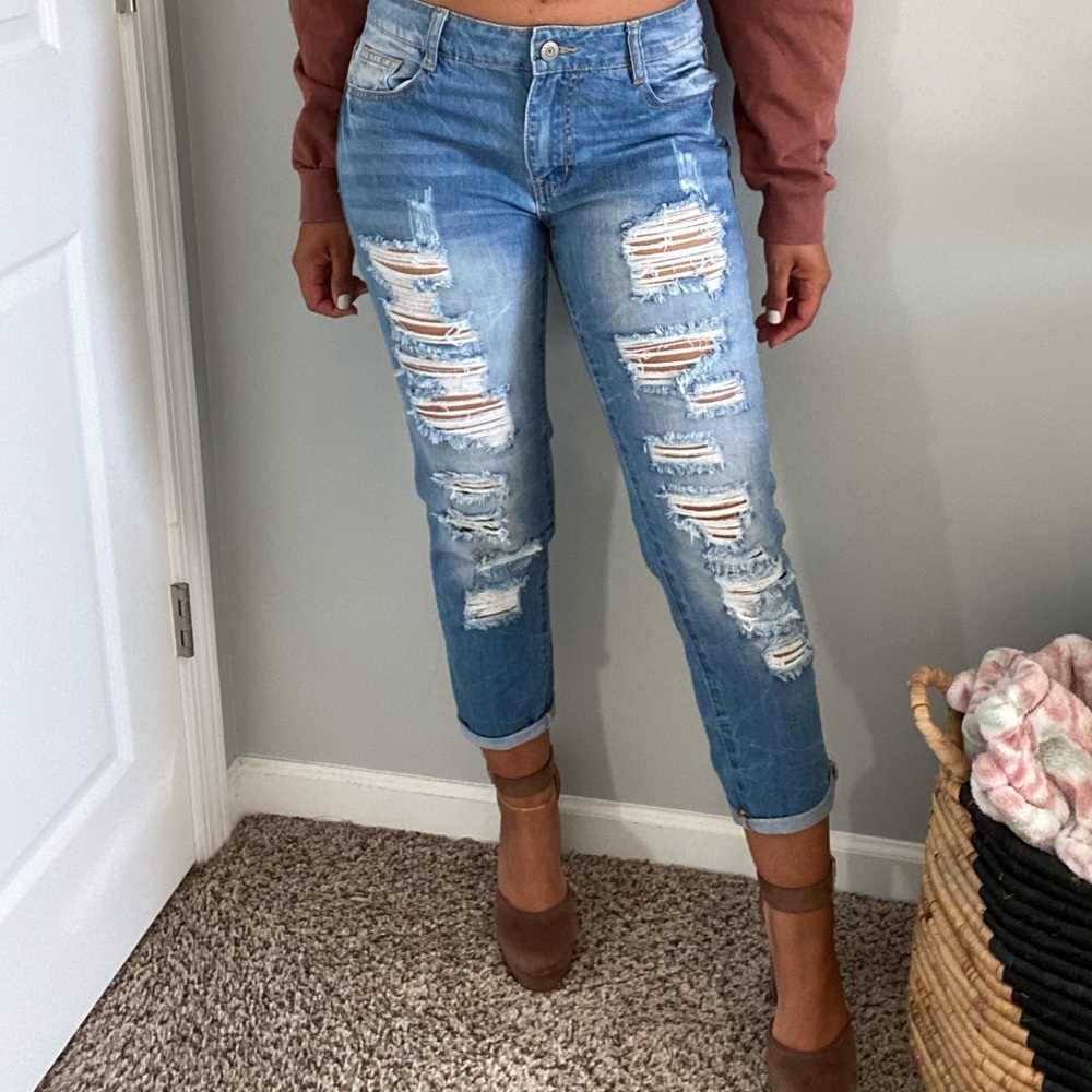 H&M Distressed Low-rise Boyfriend Jeans